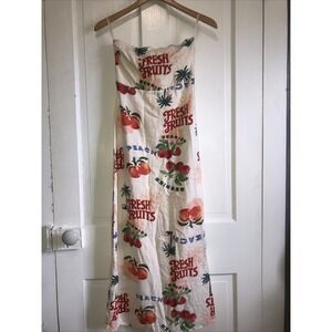 Anthropologie Paper Heart Fresh Fruit Farm Berries Linen Maxi Strapless Dress XL